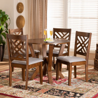 Baxton Studio Elise-Grey/Walnut-5PC Dining Set Elise Modern and Contemporary Grey Fabric Upholstered and Walnut Brown Finished Wood 5-Piece Dining Set